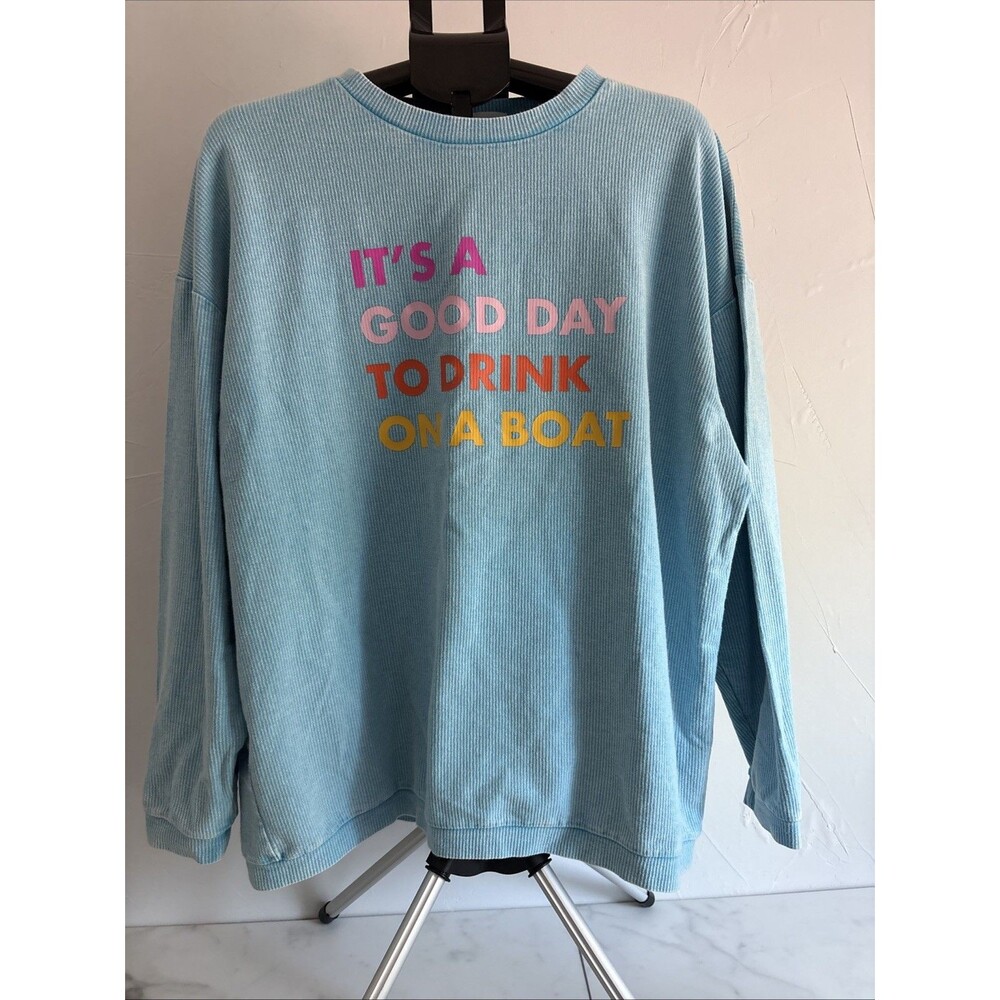 Panache Apparel It's A Good Day To Drink On A Boat Ribbed Sweatshirt XL Blue